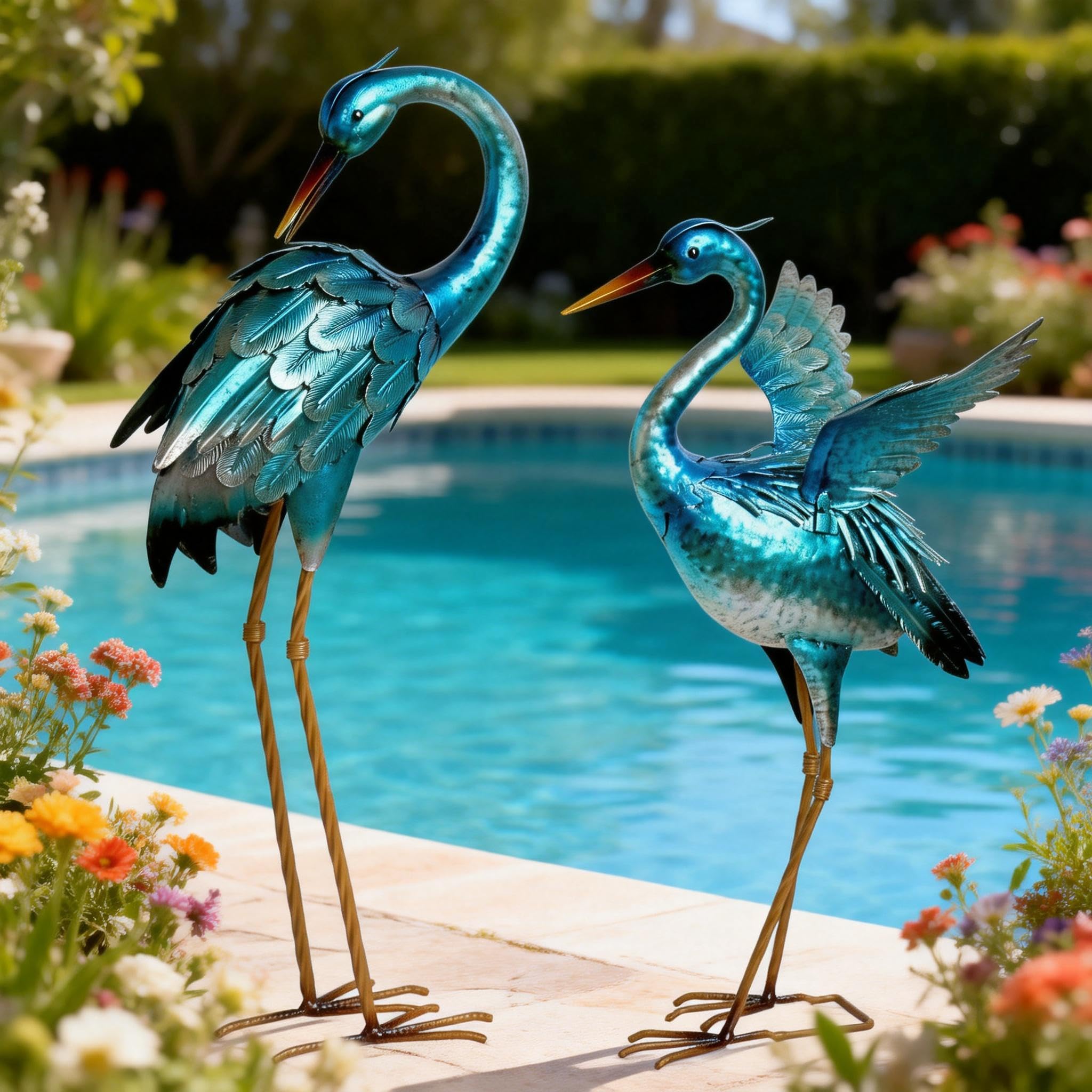 Ratuor Garden Crane Statues for Outdoor Blue Heron Metal Birds